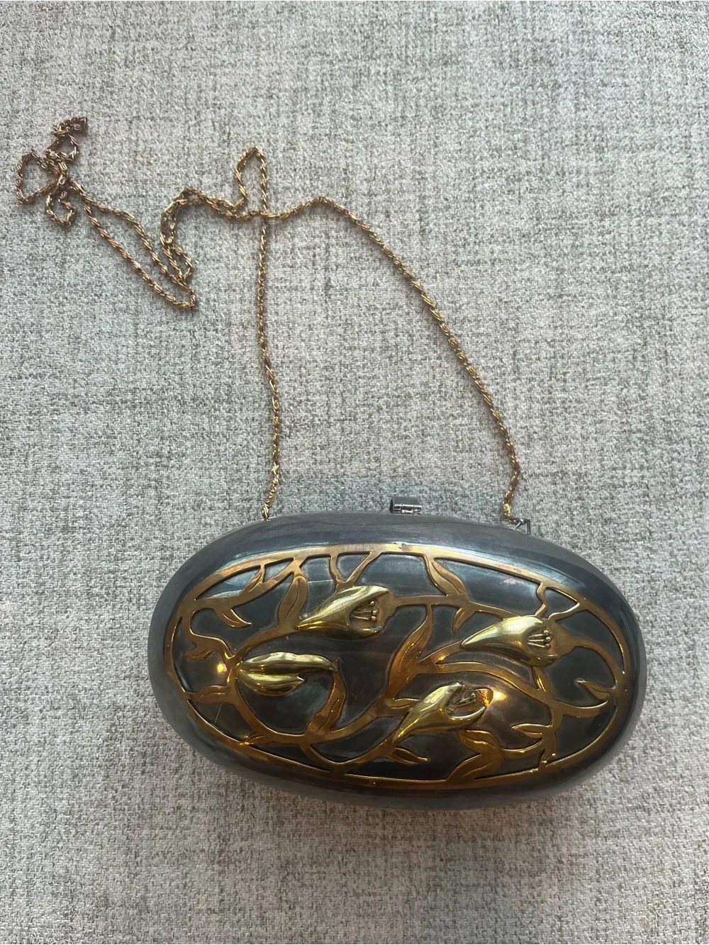 Vintage Mixed Metal Floral Box Clutch